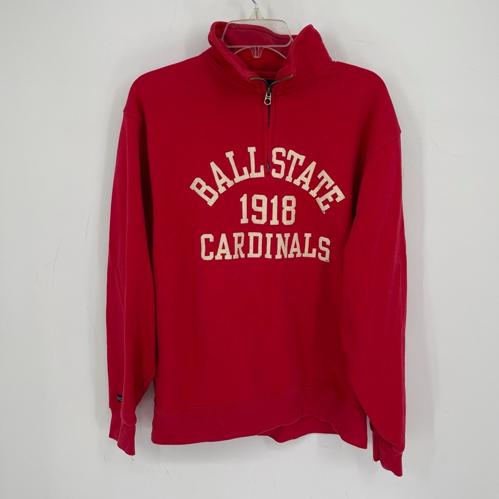 Jansport Men's Red Ball State 1918 Cardinals 1/4 Zip Pullover Sweatshirt Size L